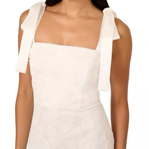 Adrianna Papell Tie Strap Lace Overlay Floral Midi Cocktail Dress White Size 16 - Picture 3 of 16